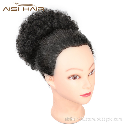 Aisi Hair Cheap Fluffy Curly Synthetic Hair Bun Color 2# Ponytail Puff Afro Short Curly Chignon Hair Extension For Black Women